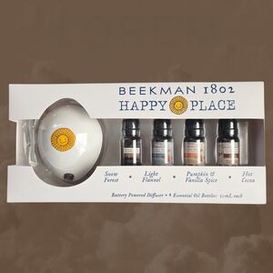 Beekman 1802 Happy Place Battery Powered Diffuser + Four Essential Oils 10 ml.